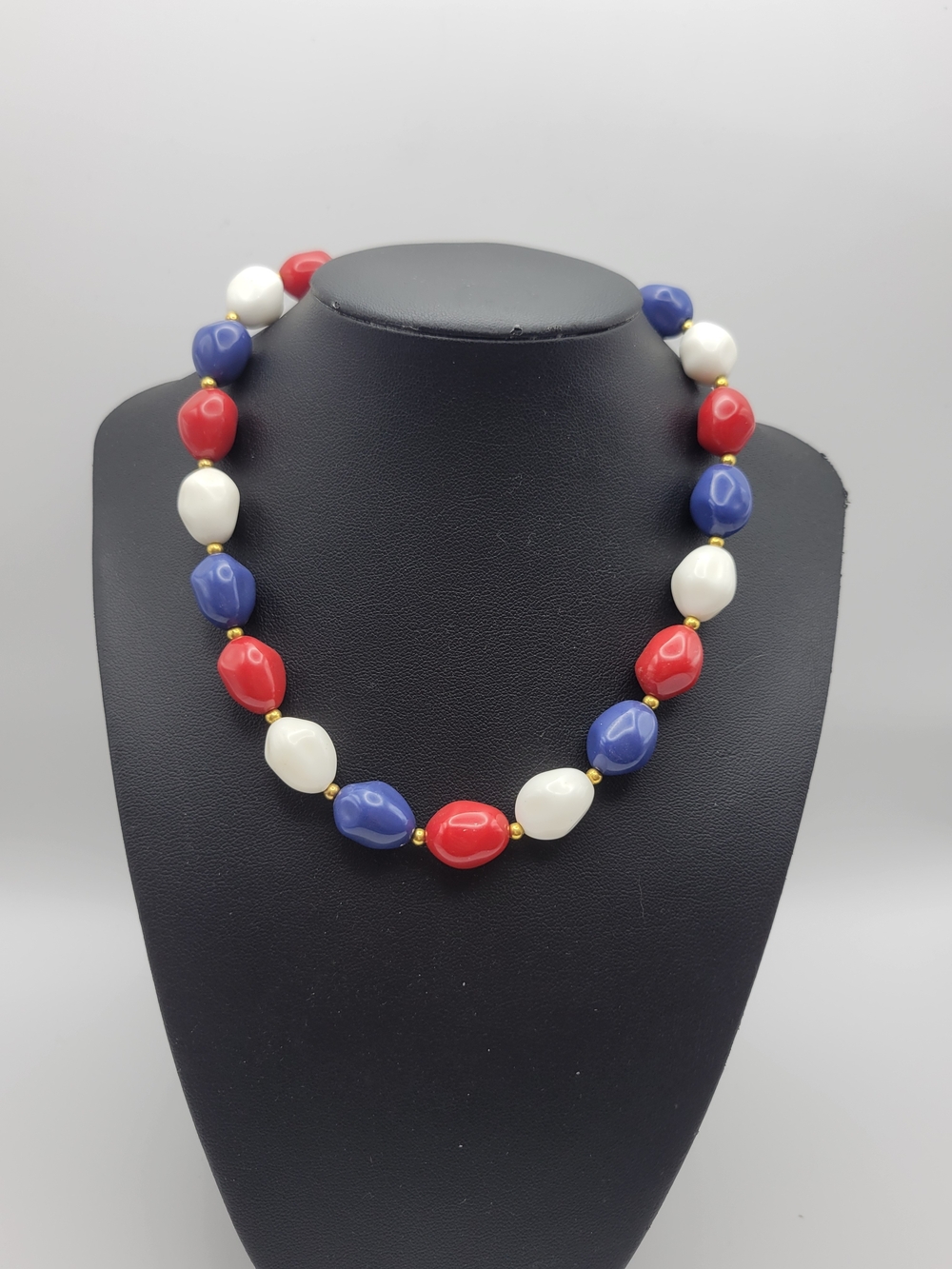 Trifari Beaded Red white and blue Choker Necklace